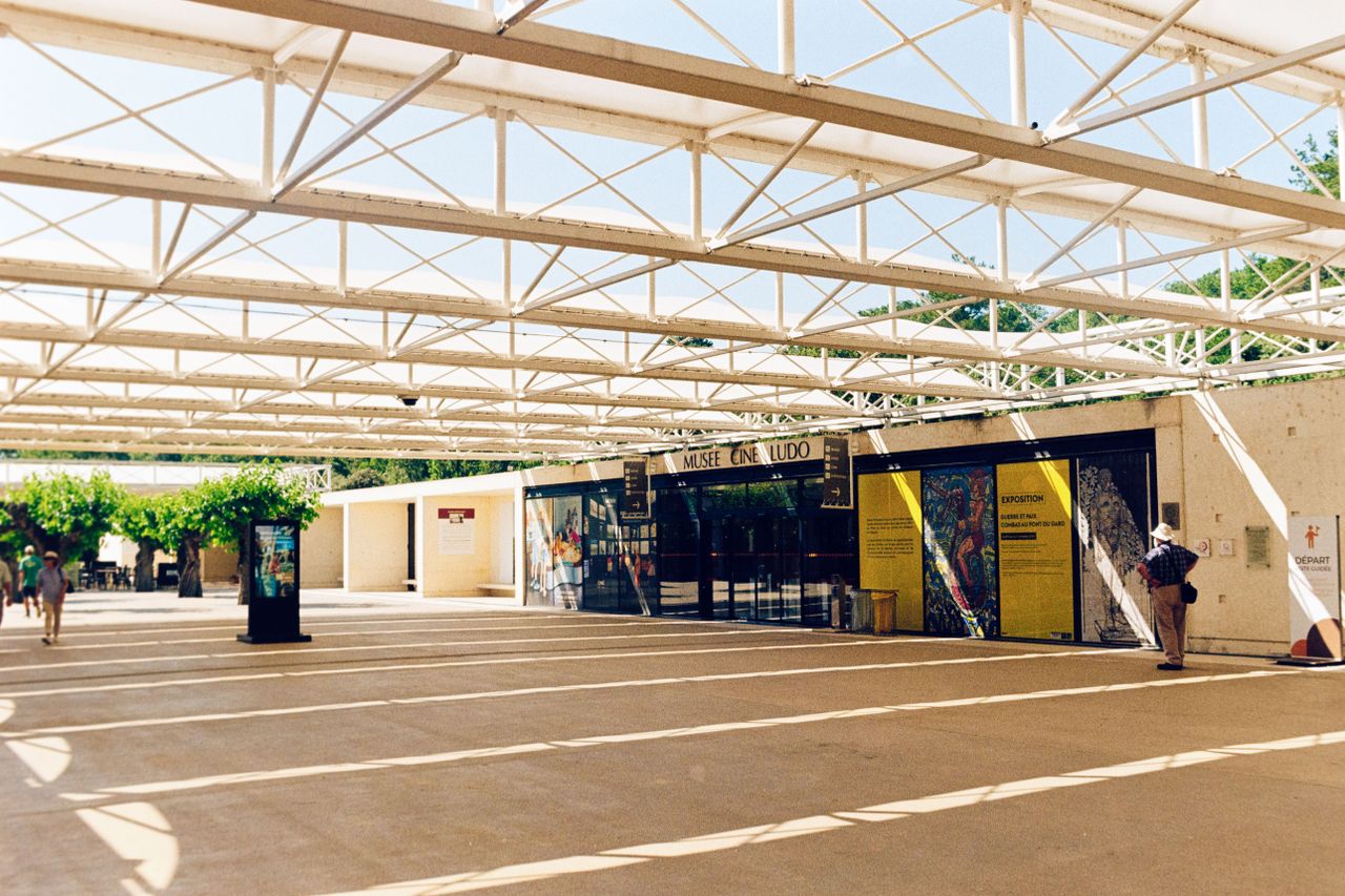 Outdoor view of Musée Ciné Ludo in Occitanie, France, featuring modern architectural design.