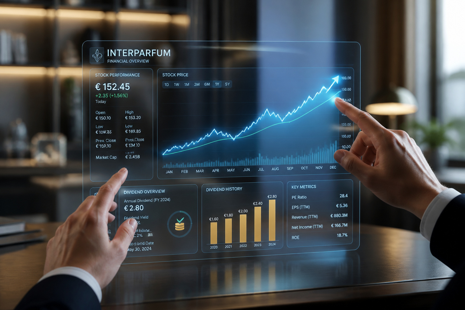 Analyse financiere interparfum sur ecran holographique