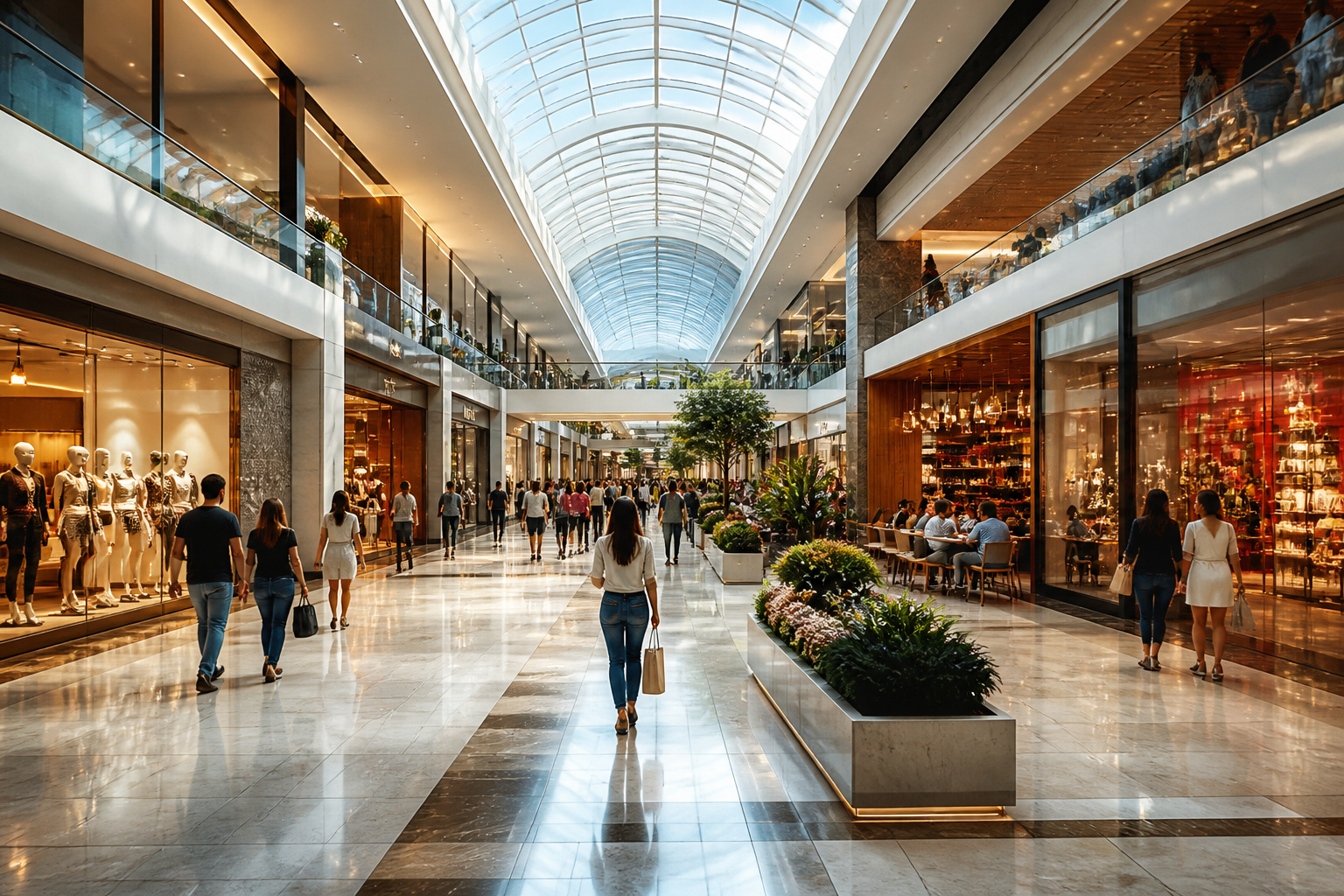 Centre commercial moderne et anime