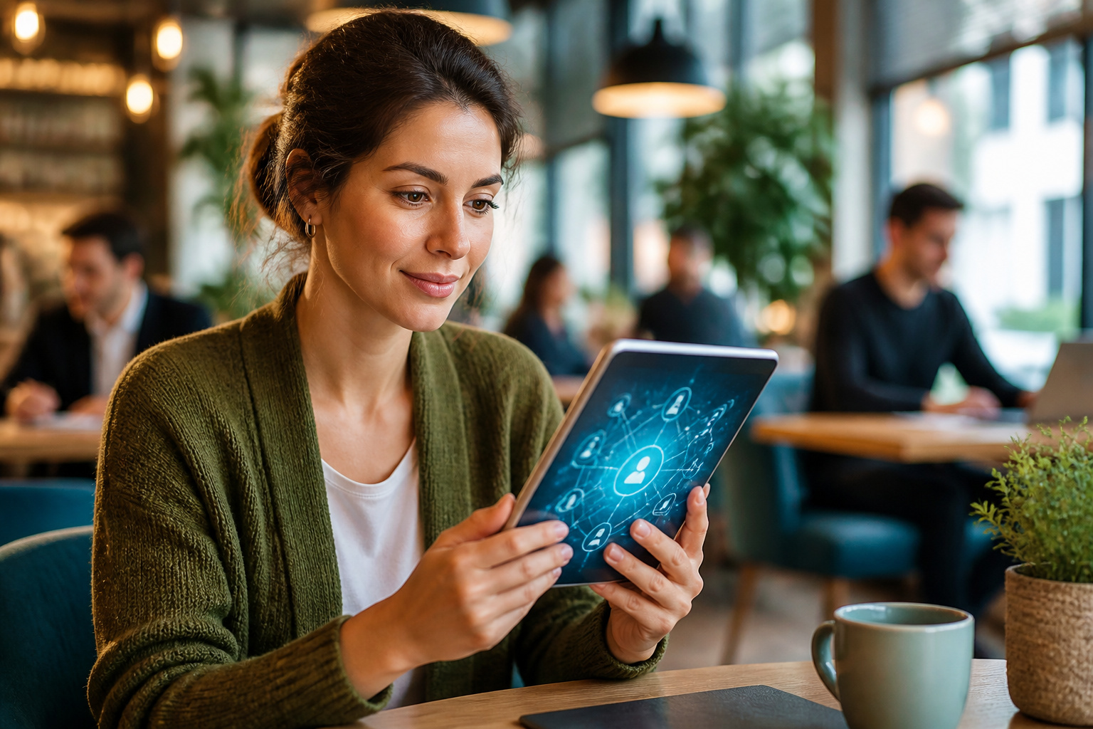 Connexion et contemplation en cafe moderne