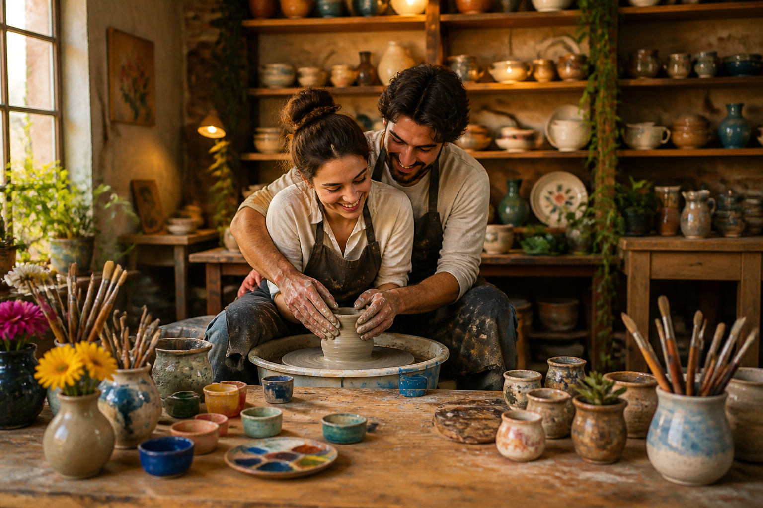 Atelier de poterie en duo