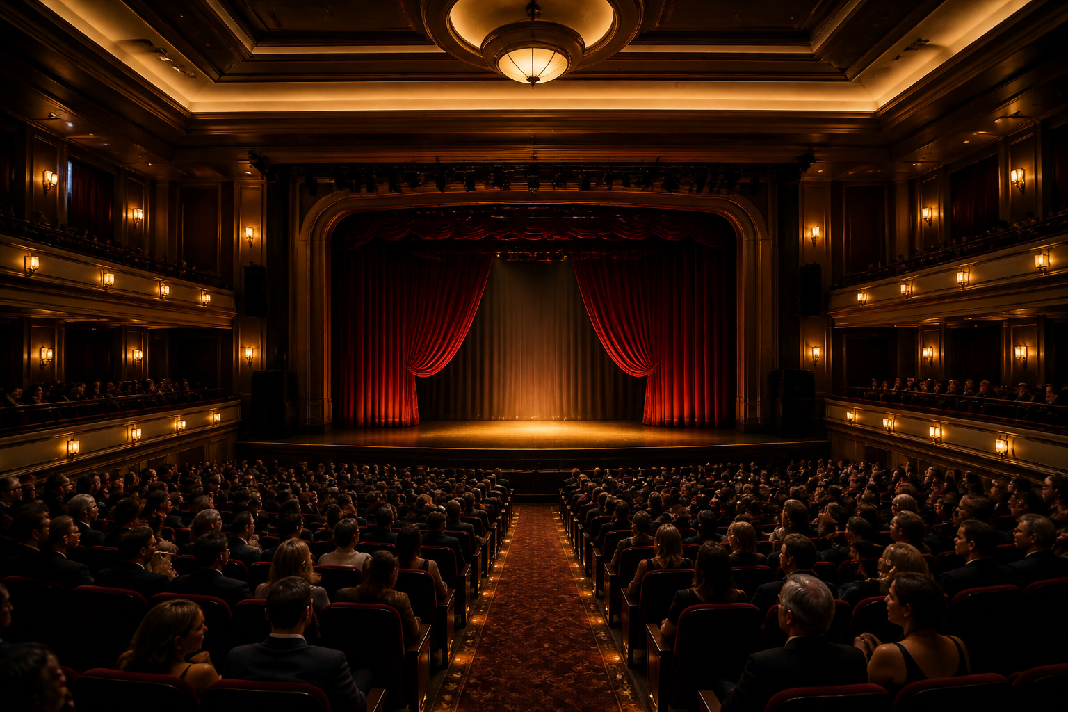 Interieur de theatre elegant au crepuscule